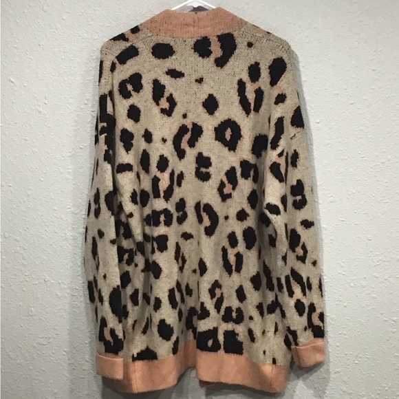 4SI3NNA Imani Leopard Print Long Cardigan Women’s L Sweater Open Front Soft Knit - Picture 5 of 5